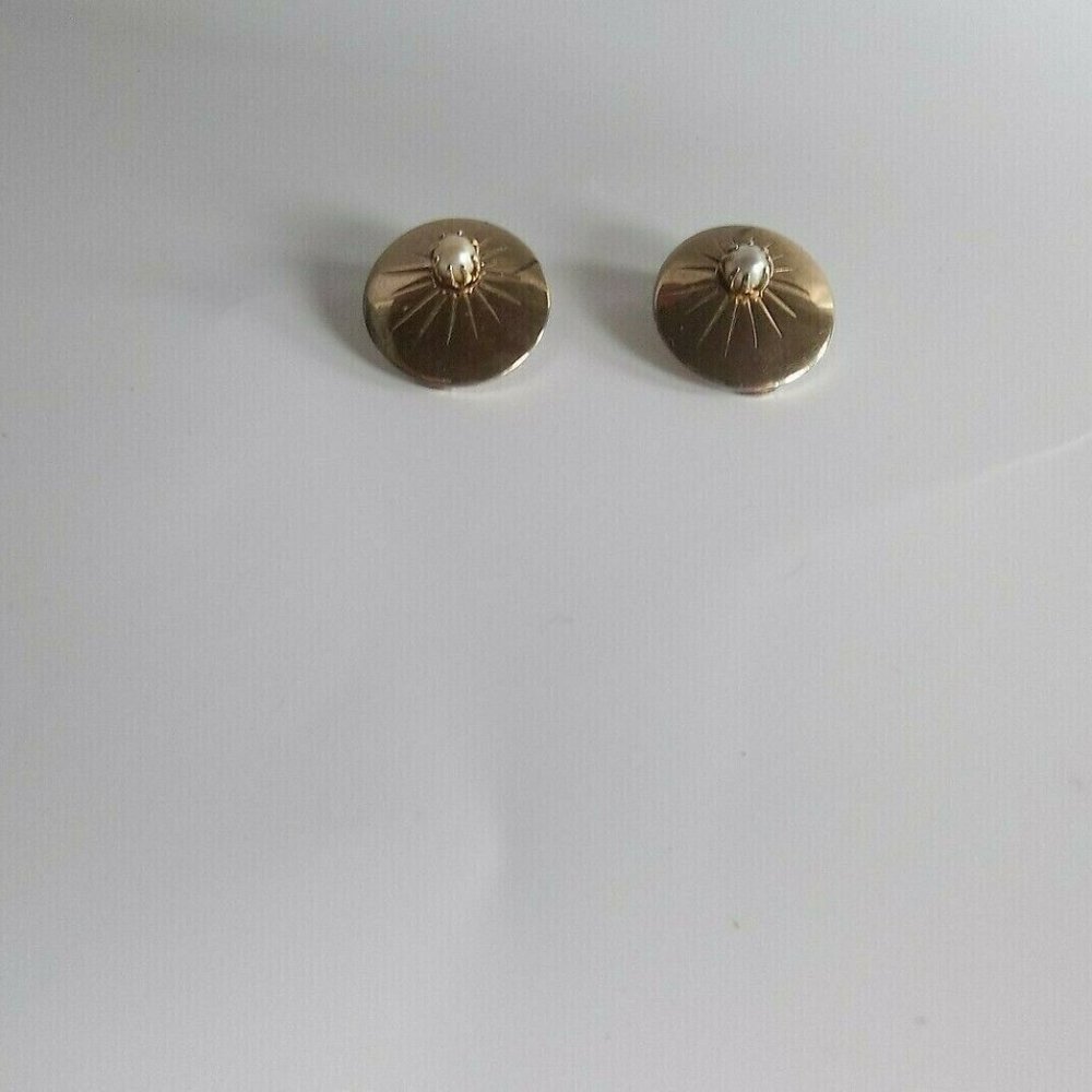 VTG Bergere Clip Earrings Gold Sunburst Pearl